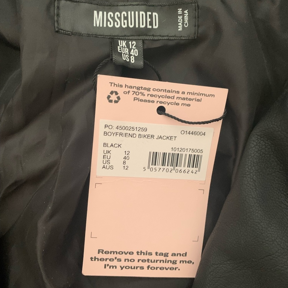 Missguided Boyfriend Faux Leather Biker Jacket Black - Picture 2 of 10